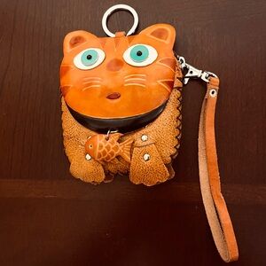 Orange Cat-Shaped Leather wristlet